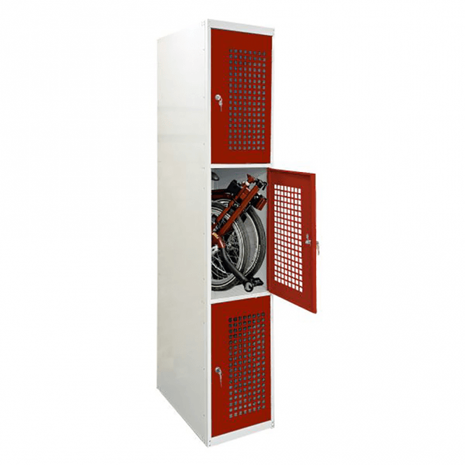 3 Door Folding Bike Locker with Perforated Doors and Cam/Key Lock - 450 x 650 mm