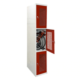 3 Door Folding Bike Locker with Perforated Doors and Cam/Key Lock - 450 x 650 mm