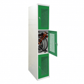 3 Door Folding Bike Locker with Perforated Doors and Cam/Key Lock - 450 x 650 mm