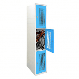 3 Door Folding Bike Locker with Perforated Doors and Cam/Key Lock - 450 x 650 mm