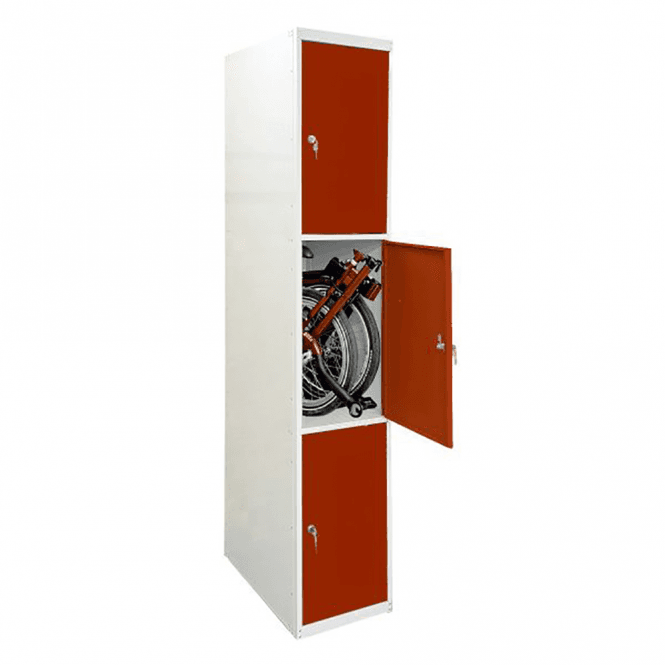 3 Door Folding Bike Locker with Solid Doors and Cam/Key Lock - 450 x 650 mm