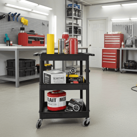 3 Shelf Plastic Tray Trolley 150kg