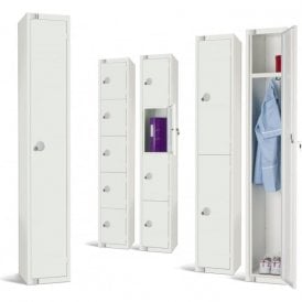 All White Steel Lockers with Cam/Key Lock 300mm Depth