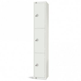 All White Steel Lockers with Cam/Key Lock 300mm Depth