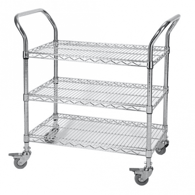 Eclipse Chrome Wire 3 Shelf Tray Trolley 210kg