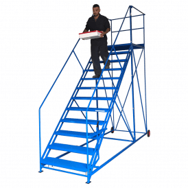 Extra Wide Easy Slope Steel Mobile Safety Steps 3 - 12 Tread with Punched Steel Treads