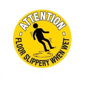 Floor Marker Graphic Sign: ATTENTION FLOOR SLIPPERY WHEN WET