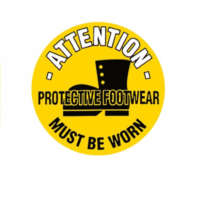 Floor Marker Graphic Sign: ATTENTION PROTECTIVE FOOTWEAR MUST BE WORN