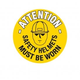 Floor Marker Graphic Sign: ATTENTION SAFETY HELMETS MUST BE WORN