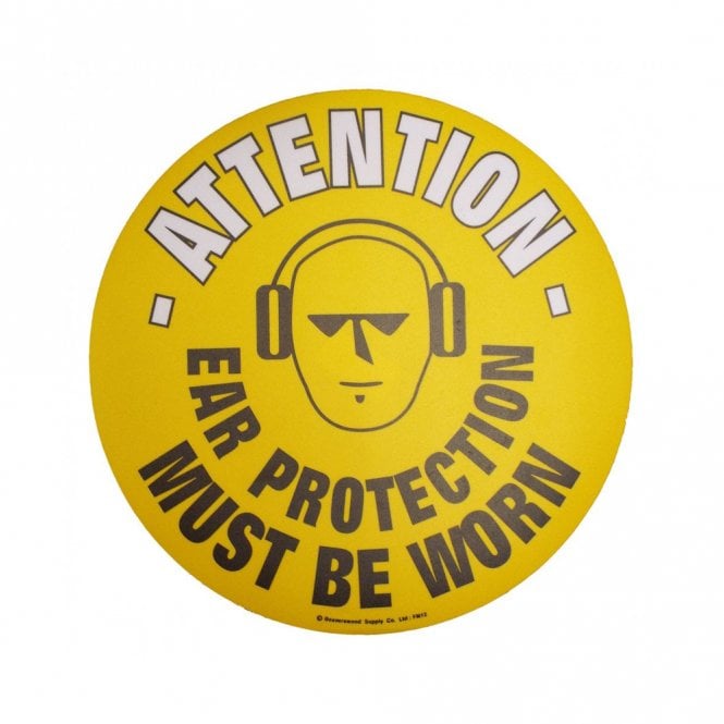 Floor Marker Sign: ATTENTION EAR PROTECTION MUST BE WORN