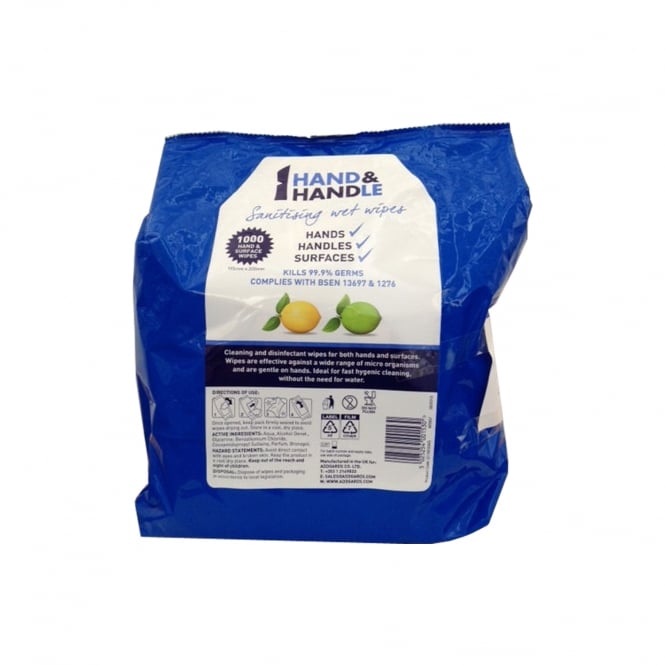 Hand & Handle Anti-bacterial Wipes - Qty 3000