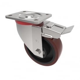 Heavy Duty Castors with Nutted kingpin swivel head Top Plate Swivel with Brake Non marking Brown Polyurethane Cast Iron Centre