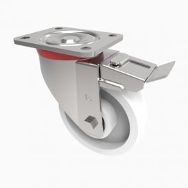 Heavy Duty Castors with Nutted kingpin swivel head Top Plate Swivel with Brake White Nylon