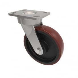 Heavy Duty Castors with Top Plate Swivel Non marking Brown Polyurethane Cast Iron Centre