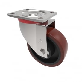 Heavy Duty Castors with Top Plate Swivel Nutted kingpin swivel head Non marking Brown Polyurethane Cast Iron Centre