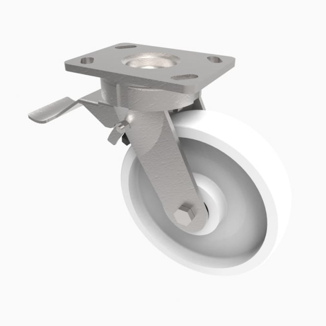 Heavy Duty Castors with Top Plate Swivel with Brake White Nylon