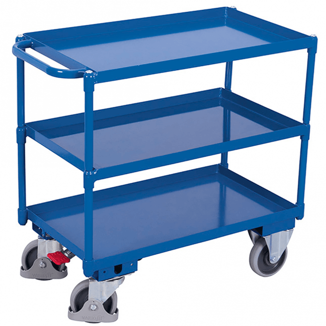 Heavy Duty Steel 3 Shelf Tray Trolley with Brake 400kg