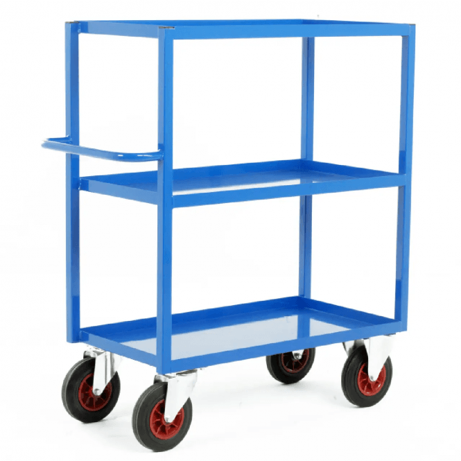 Heavy Duty Steel 3 Shelf Tray Trolleys 350kg - 1200mm high
