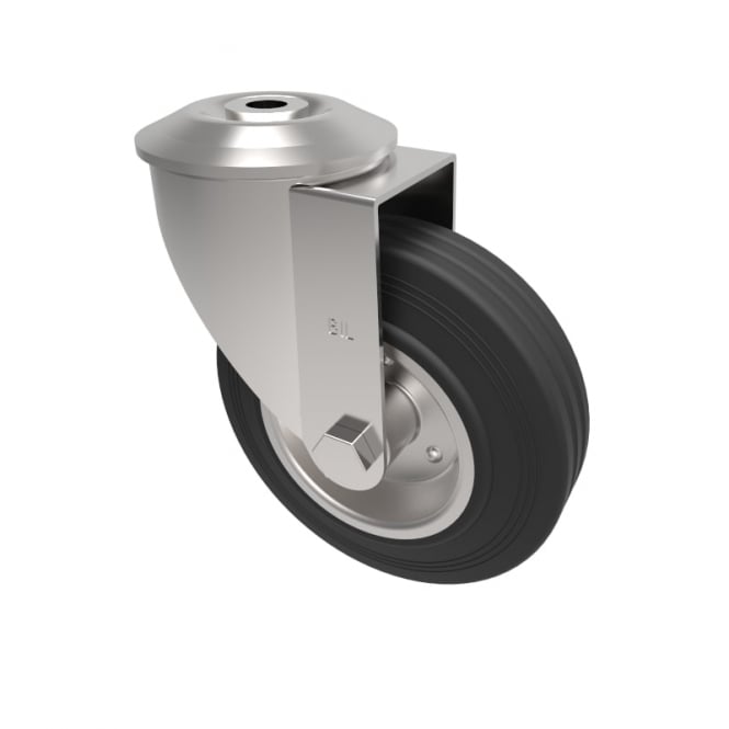 Medium Duty Bolt Hole Swivel Castors Black Rubber Metal Centre