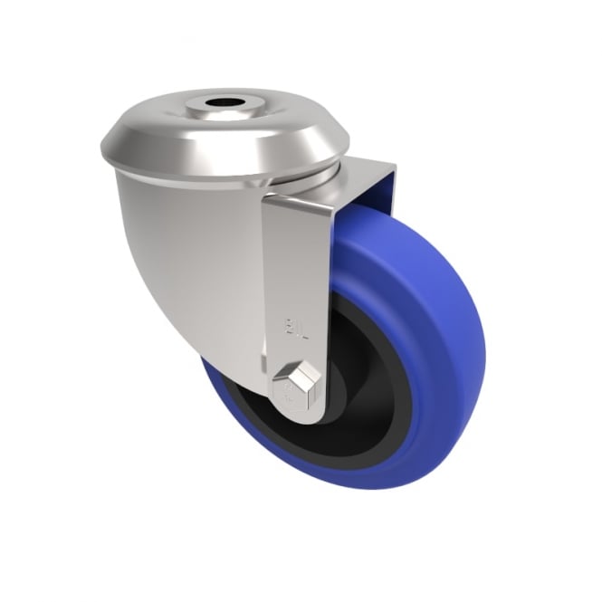 Medium Duty Bolt Hole Swivel Castors Non Marking Blue Rubber Nylon Centre