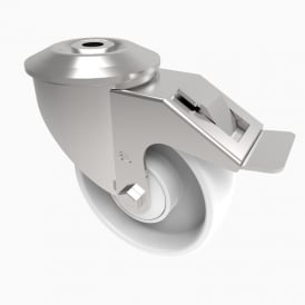 Medium Duty Bolt Hole Swivel with Brake Castors White Polypropylene