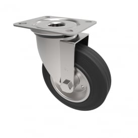 Medium Duty Castors with Top Plate Swivel Black Rubber Metal Centre