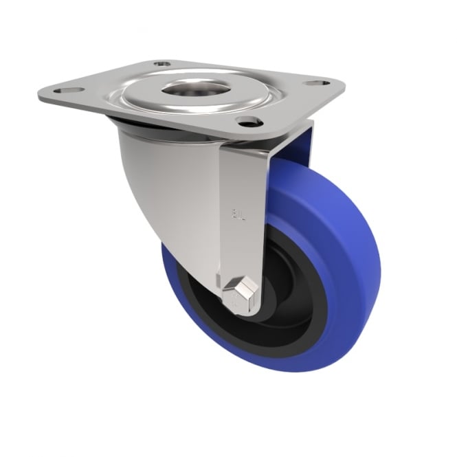 Medium Duty Castors with Top Plate Swivel Non Marking Blue Rubber Nylon centre