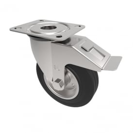 Medium Duty Castors with Top Plate Swivel with Brake Black Rubber Metal Centre