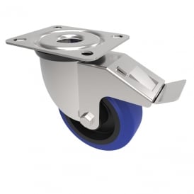 Medium Duty Castors with Top Plate Swivel with Brake Non Marking Blue Rubber Nylon centre
