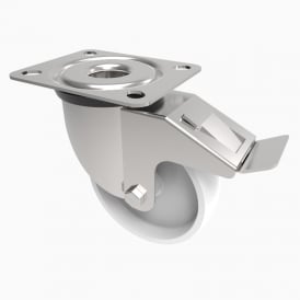 Medium Duty Castors with Top Plate Swivel with Brake White Nylon