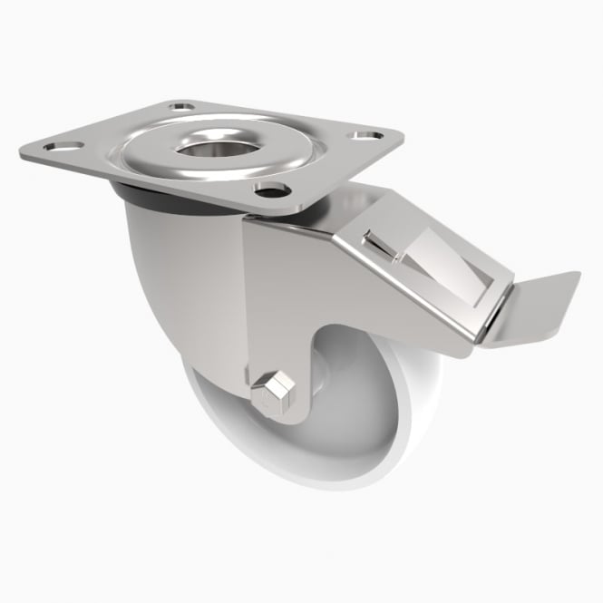 Medium Duty Castors with Top Plate Swivel with Brake White Polypropylene