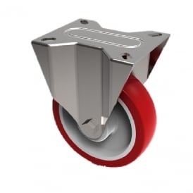 Medium Duty Top Plate Stainless Steel Fixed Castors Non Marking Red Polyurethane Nylon Centre