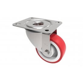 Medium Duty Top Plate Stainless Steel Swivel Castors Non Marking Red Polyurethane Nylon Centre