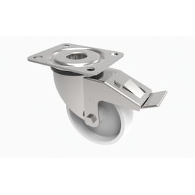 Medium Duty Top Plate Stainless Steel Swivel with Brake Castors White Nylon