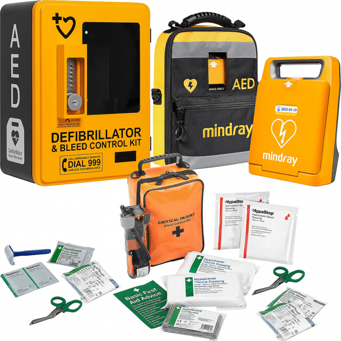Mindray C1A Defibrillator Bundle With HypaStop Bleed Control Kit & HypaGuard Outdoor Cabinet