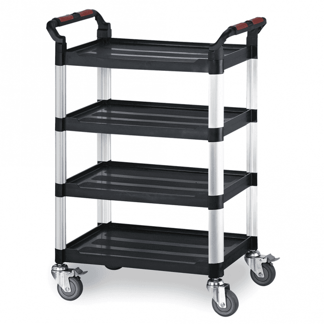 Plastic 4 Shelf Tray Trolley with Brake 150kg 