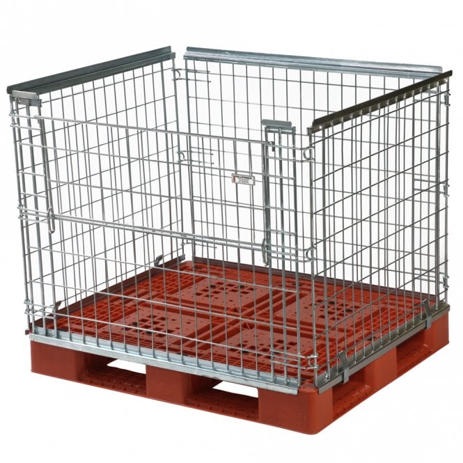 Stackable Pallet Retention Units with half hinged gate