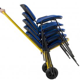 chair carrying truck tilted with chairs