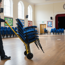 yellow chair carrying truck without chairs
