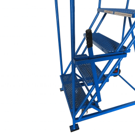 Steel Mobile Safety Warehouse Steps 3 - 16 Tread with Punched Steel Treads and Hand Level Locking Bar