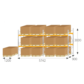 Steel Pallet Racking Kit for 12 UK Pallets 3000H x 900D mm