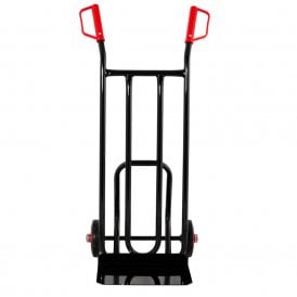 front view of black and red sack truck