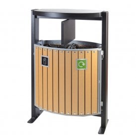 Twin Wood Effect Slatted Outdoor Litter Bin 2 x 39lt