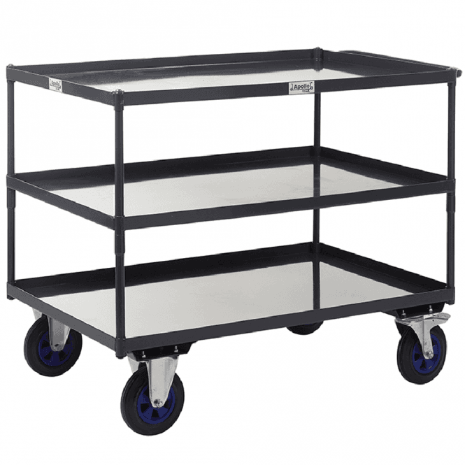 UK Made 3 Shelf Steel Tray Trolley 600kg