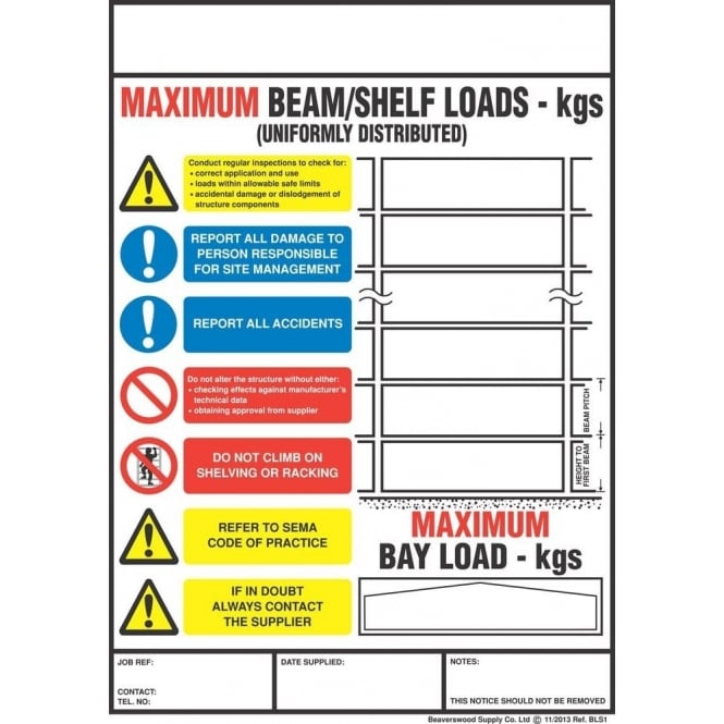 Weight Load Notices - Shelving