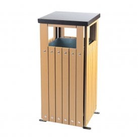 Wood Effect Slatted Square Outdoor Litter Bin 36lt