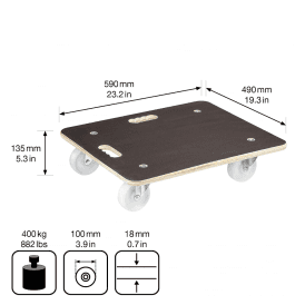 Wooden Dolly With Anti-Slip Platform And Integral Handle 400kg